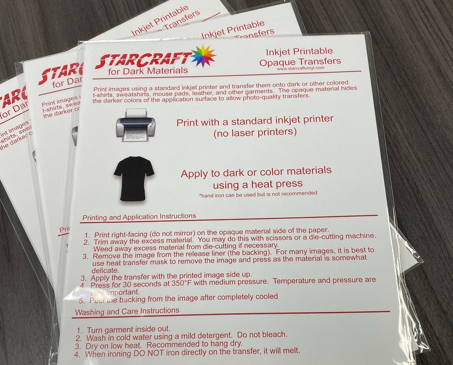 StarCraft Inkjet Printable HTV for Light Materials