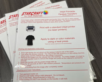 StarCraft Inkjet Printable Heat Transfers for Light Materials - 8.5 x 11  - 10 pack - VIP Vinyl Supply
